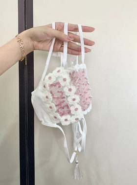 轻奢立体绣花蕾丝内裤女性感中低腰时尚绑带镂空甜美少女学生底裤