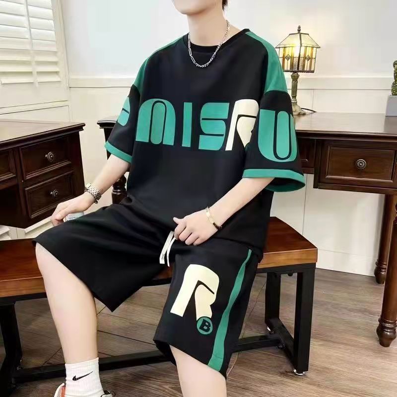 夏季青少年冰丝短袖运动套装t恤休闲运动套装