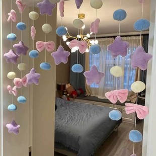饰免打孔立体过道 家居紫色星球门帘高颜值儿童房门布置挂帘墙面装