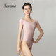 Sansha 法国三沙芭蕾舞服女夏舞蹈练功服高弹力短袖 一字领连体服