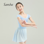 练功服圆领高胯舞蹈连体服 撞色短袖 sansha 法国三沙少女芭蕾舞服