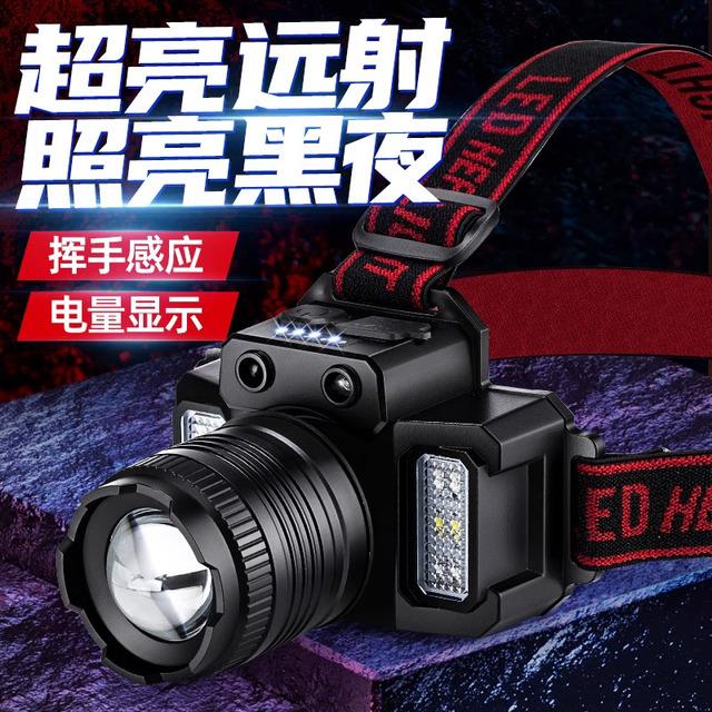 多功能头戴式伸缩变焦强光手电筒可充电户外远射夜钓鱼灯感应矿灯