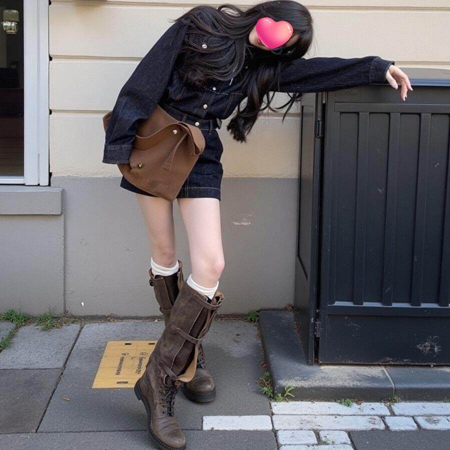 高质量复古水洗牛仔连衣裙
