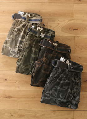 51SHOP男装 男士夏季休闲工装短裤迷彩配腰带直筒男裤 126052