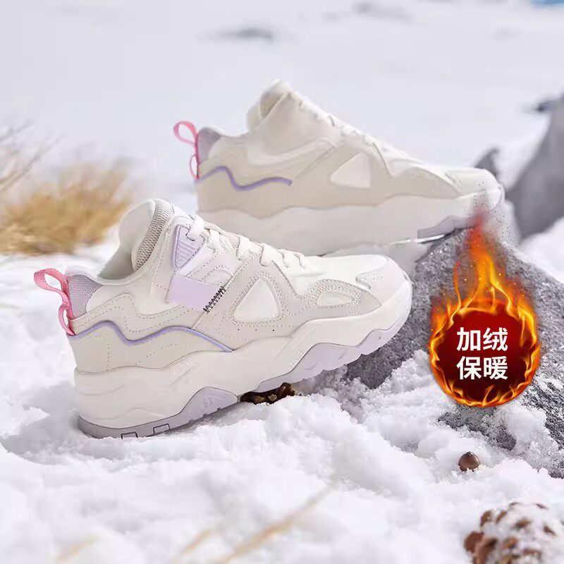 361度女鞋高帮板鞋2025年秋冬新款加绒保暖休闲板鞋防滑耐磨鞋子