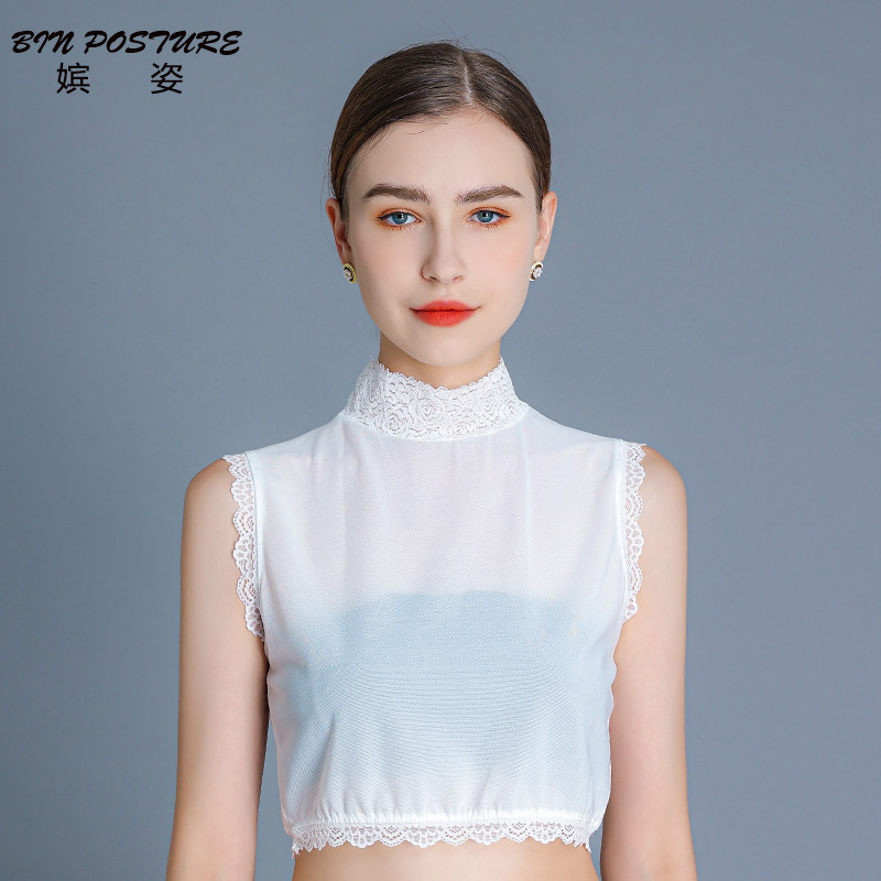 网纱半高领假领子女打底上衣