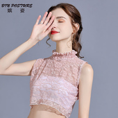 上衣打底衫 蕾丝假领子女百搭半高领气质花边配毛衣衬衫 内搭背心式