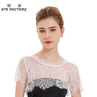 黑色短袖防走光背心女夏季蕾丝紧身裹胸上衣薄配裙子的内搭打底衫