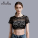新款 女蕾丝衫 圆领蕾丝短袖 露腰打底衫 内搭叠穿神器潮 假领短款 夏季