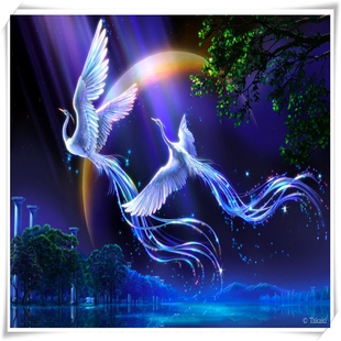 成人木质拼图1000片唯美卡通动漫风景梦幻凤凰比翼双飞装饰画礼物