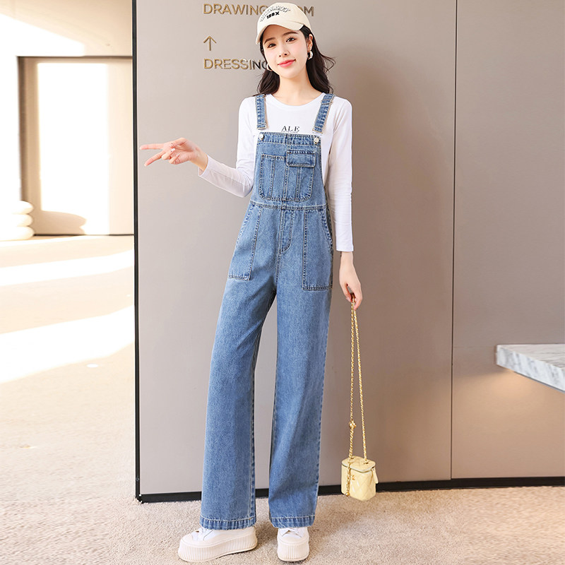 宛茜纱网红牛仔背带裤女2025新款韩版宽松高腰阔腿垂坠感连体裤