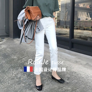 白色烟管裤女2025春夏新款牛仔裤显瘦高腰小个子八分九分直筒裤潮