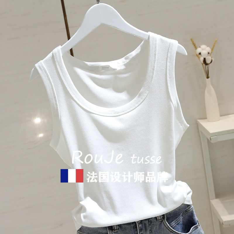 法国Rouje tusse白色背心吊带女夏修身显瘦百搭螺纹棉无袖t恤上衣