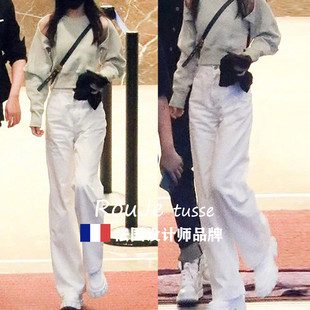 白色高腰显瘦牛仔裤女直筒宽松2025年春季新款垂感拖地阔腿裤春天