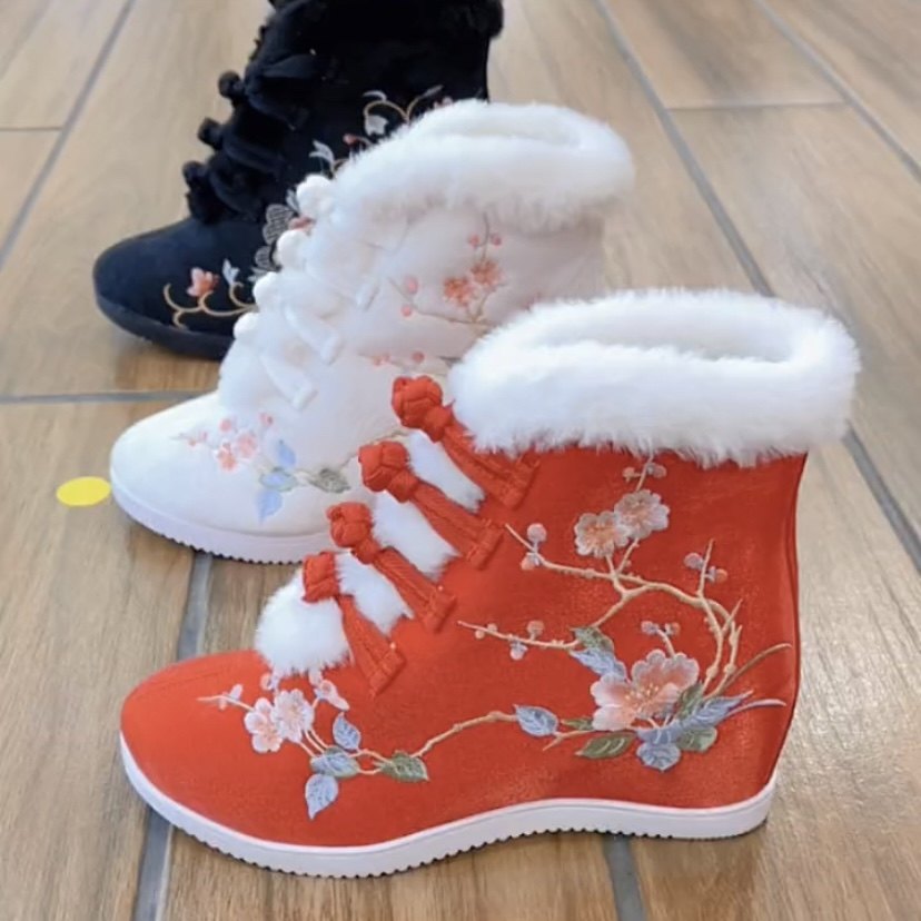 冬加绒古风汉服鞋内增高老北京布鞋女加棉鞋民族风绣花鞋高帮短靴,女鞋,绣花鞋,淘宝优惠券,粉丝福利购,淘宝优惠卷