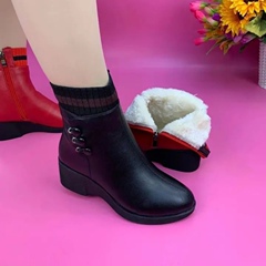 2022冬季新款加绒加厚真皮坡底冬季女鞋橡胶防滑耐磨软底时尚女靴
