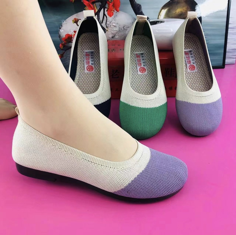 老北京布鞋女2022新款一脚蹬飞织懒人平跟软底女鞋飞织网面妈妈鞋