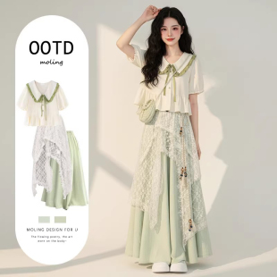 云南旅游穿搭森系绿色半身裙初夏季 多巴胺波西米亚独特漂亮小裙子