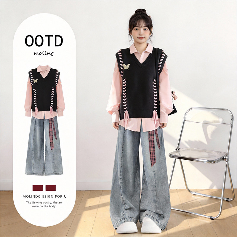 韩系冬季套装学院风休闲套装2026超火冬装小个子粉色针织马甲衣服,女装/女士精品,时尚套装,淘宝优惠券,粉丝福利购,淘宝优惠卷