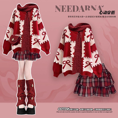 法式圣诞新年战袍超好看的冬装红色连衣裙子千金感穿搭韩系毛衣裙