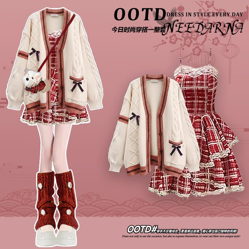 富家千金穿搭圣诞新年战袍红色连衣裙子巨好看的冬装高级感套装