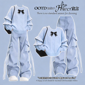 2026春季 洋气两件套 阔腿裤 套装 女学生小清新设计感荷叶边毛衣工装