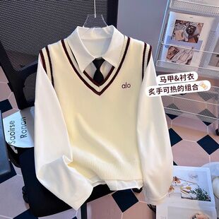 学院风小清新马甲衬衫两件套少女秋装2025新款初高中学生休闲上衣