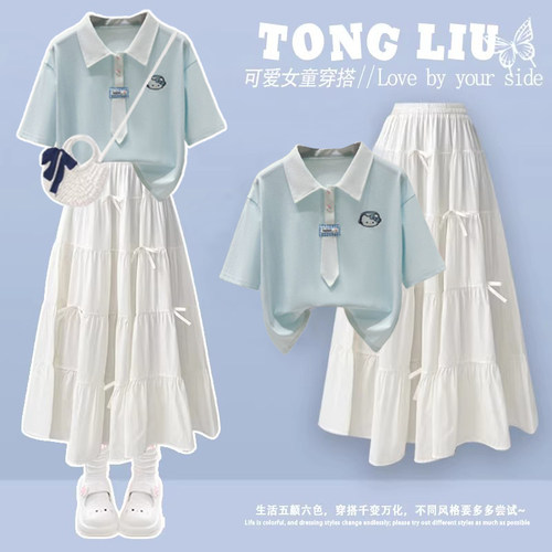 oodt穿搭一整套2026夏季套装女学院风海军领短袖T恤裙子两件套