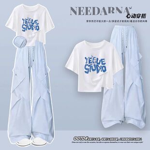 巨好看的夏装一整套减龄多巴胺韩系工装裤2025轻熟小众不撞款套装