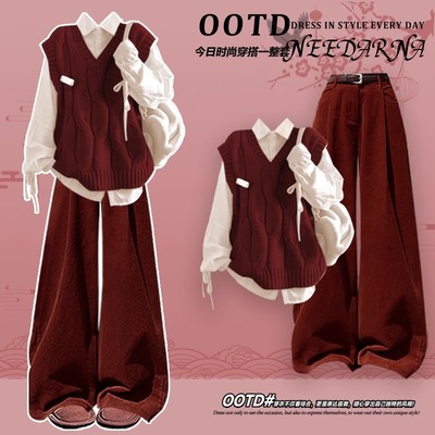 miu里miu气穿搭独特漂亮冬装韩系一整套高级感学院风圣诞红色套装