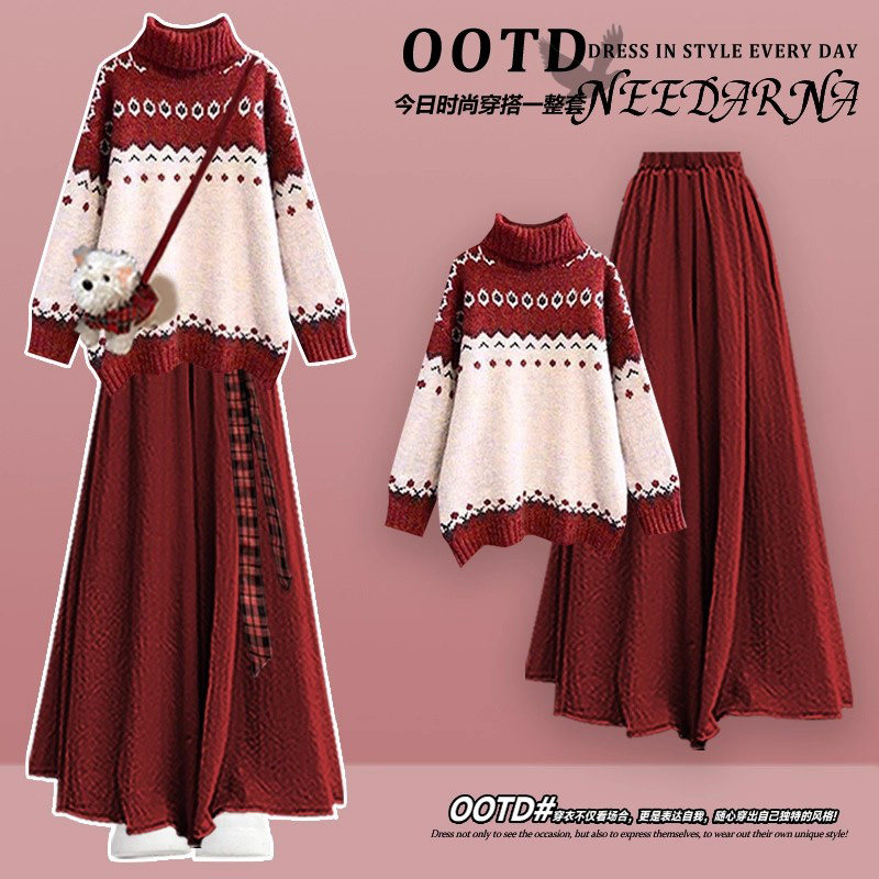 圣诞穿搭秋冬红白毛衣连衣裙子富家千金miu系穿搭跨年战袍千金风