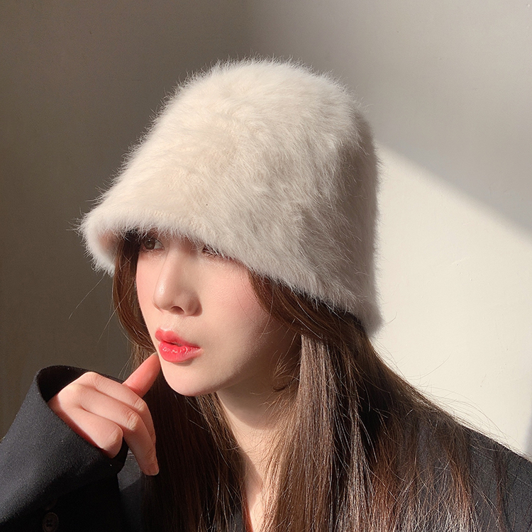 兔毛帽子女秋冬百搭毛绒渔夫帽韩版显脸小水桶帽保暖日系盆帽潮