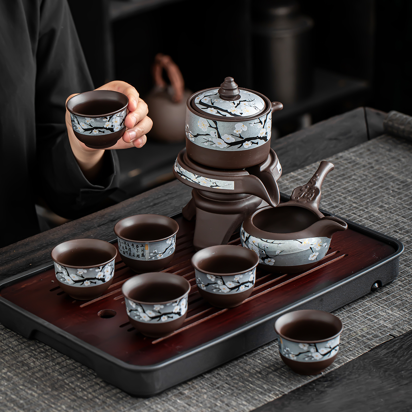 中式功夫茶具紫砂寒梅自动茶具日常家用办公泡茶会客懒人神器