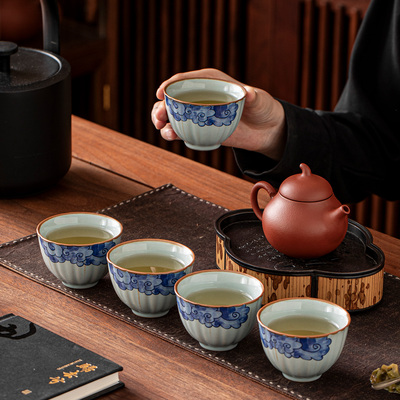 天青汝窑主人杯功夫茶具中式家用开片可养陶瓷专用泡茶杯品茗杯