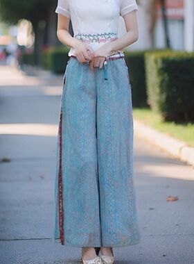 烟花烫小个子民族风套装女2025夏季新款短袖休闲裤子ZG 靖夏夏靖