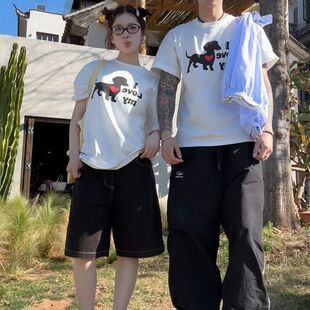 HEYABC 夏季趣味卡通小狗印花短袖T恤情侣男女宽松显瘦百搭上衣