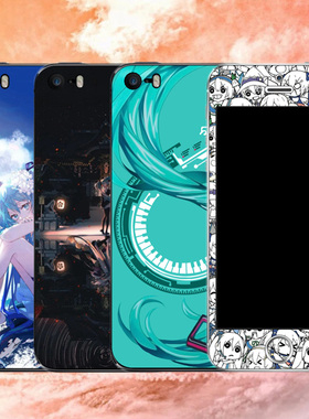 适用iPhone5s个性卡通彩膜定制苹果5代初音未来钢化玻璃保护膜se改色贴纸4s前后全包边贴膜钢化膜7/8/6s