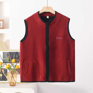 秋冬季马甲摇粒绒纯色抓绒坎肩上衣外套马夹非立领开衫妈妈装春季