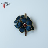 繁花入梦 汉服外套大衣别针 手工非遗绒花胸针蓝色掐丝胸花新中式