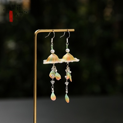 手工非遗绒花水母耳环流苏耳钩