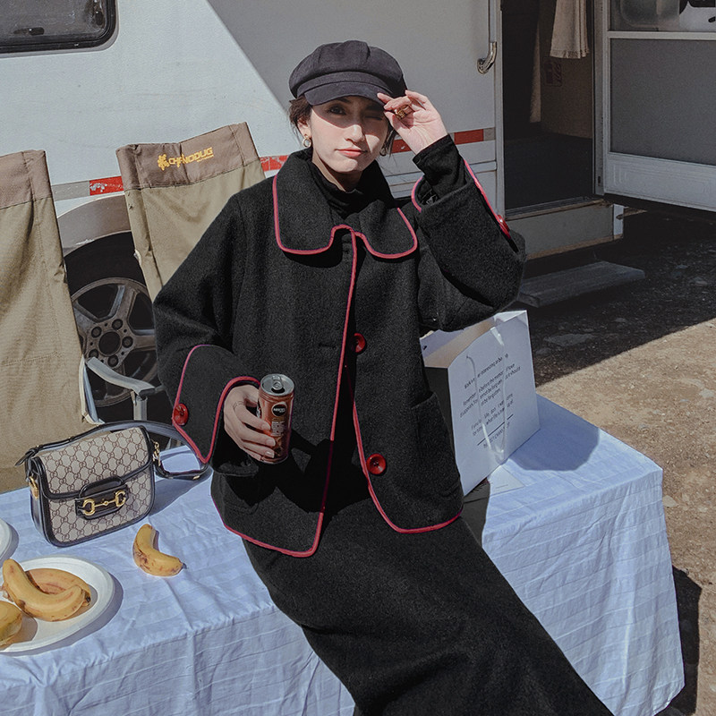 大货已出！轻熟风御姐毛呢上衣+半身裙两件套套装1633P175控258，女装毛呢外套，依依服饰