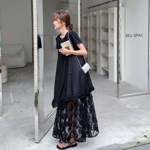 【现货】独特减龄T恤蕾丝拼接背带裙俩件套001-8037P145控208,女装连衣裙,依依服饰