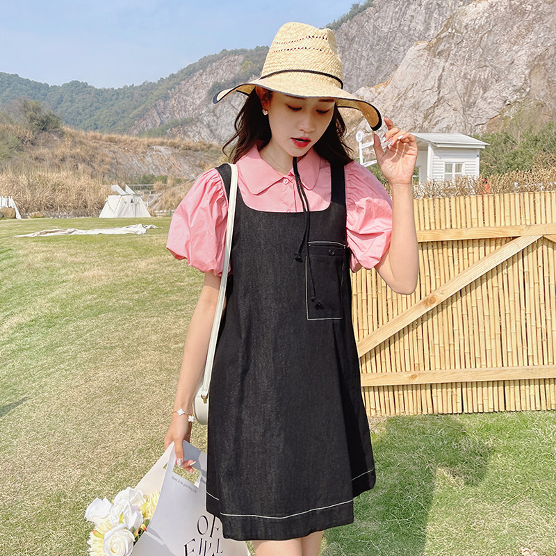 现货！夏季粉色衬衫+牛仔裙俩件套2322-P125控178,女装套装/套裙,依依服饰