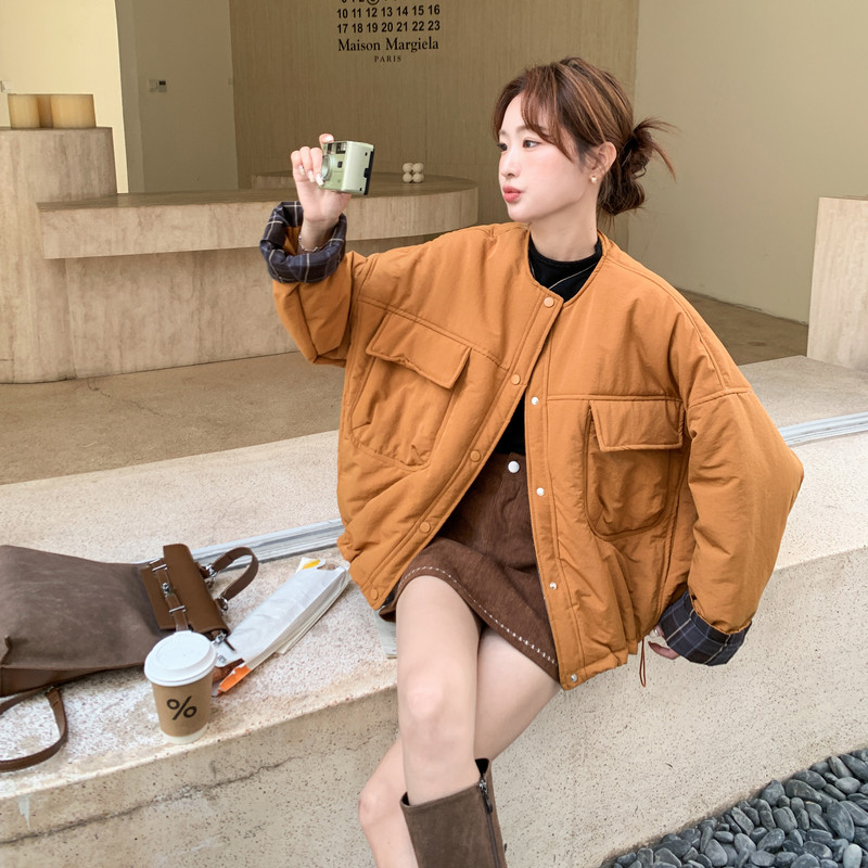 【现货】工装风格子撞色大口袋棉服外套B001-M197-P175控258,女装棉衣/棉服,依依服饰