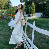 超好看刺绣拼接连衣裙女2025夏季新款韩系高级感显瘦A字背心裙子，女装连衣裙，依依服饰