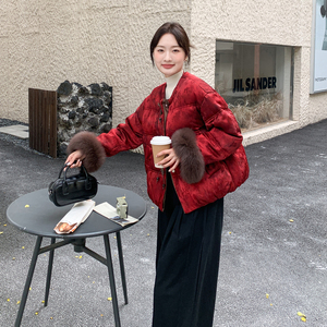【现货】新中式暗纹提花狐狸真毛袖鹅绒服B001-M200P415控588图片