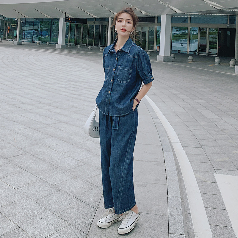 2021夏季显瘦冰丝薄牛仔减龄两件套套装 810-P130控188图片