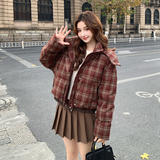 【现货】英伦风格子撞色连帽羽绒服M226-P305控438，女装羽绒服，依依服饰