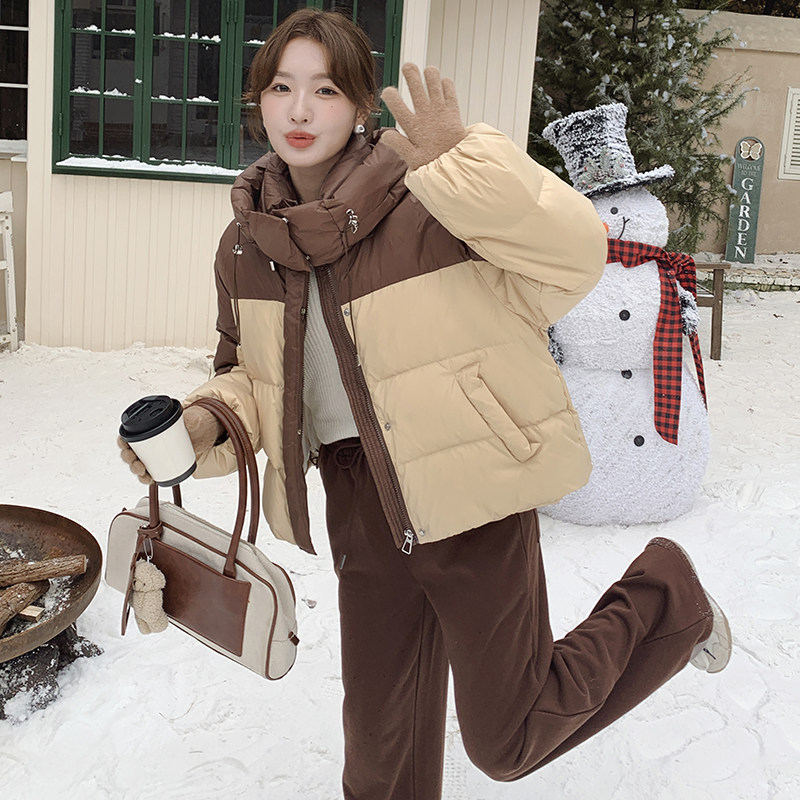 【图大货】雅丹风连帽拼接撞色面包羽绒服 M137-P240控358图片
