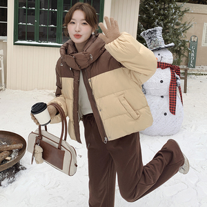 【图大货】雅丹风连帽拼接撞色面包羽绒服 M137-P240控358图片
